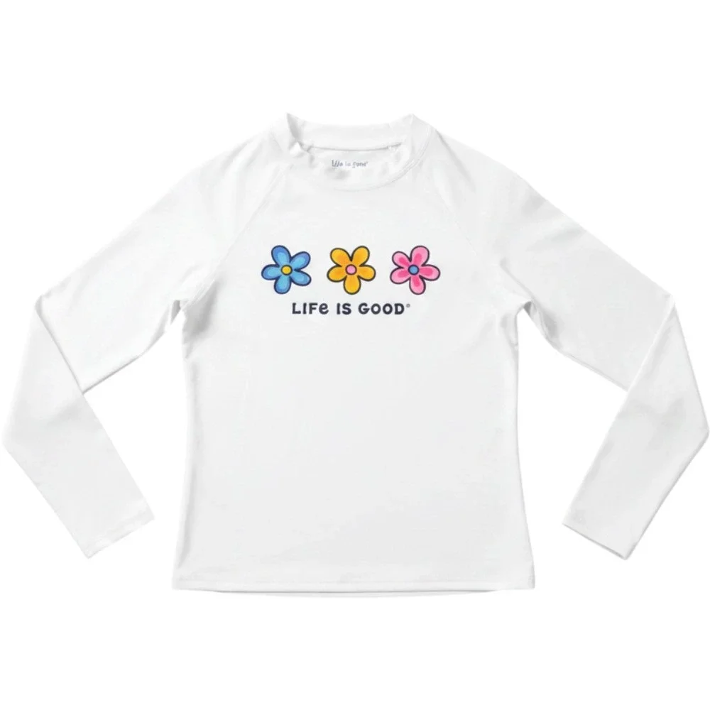 Life is Good Kids White Floral Long Sleeve Rash Guard Swim Shirt Medium LG12904C